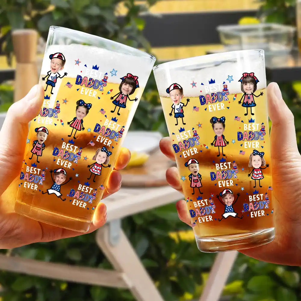 Gift For Father,Custom Photo,Independence Day,Top Market,Proud,Upload Photo - Custom Photo Stars & Stripes Best Dad Grandpa Ever - Personalized Beer Glass