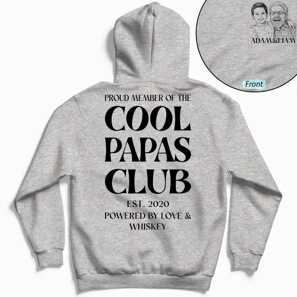 Gift For Father,Gift For Grandpa,Non-Eng,Photo - Pencil Sketch,Photo - Pencil Sketch (Dark BG),Humorous - Custom Photo Pencil Sketch Art Cool Dads Club Powered By Love - Personalized T Shirt