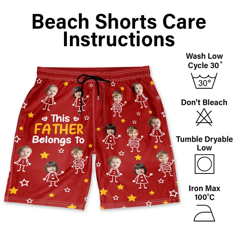 Gift For Grandma,Gift For Mother,Love,Stick Figure - Custom Photo This Grandpa Daddy Belongs To Kids Pet - Personalized Unisex Beach Shorts