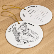 Art Design,Christmas,Custom Photo,First Christmas,Gift For Mother,Gifts For Her,Happy,New Baby,New Mom,Photo - Pencil Sketch - Remove BG - Christmas Gift For New Mom - Personalized Custom Photo Pencil Sketch Calendar The Day I Became A Mama Circle Ceramic Ornament