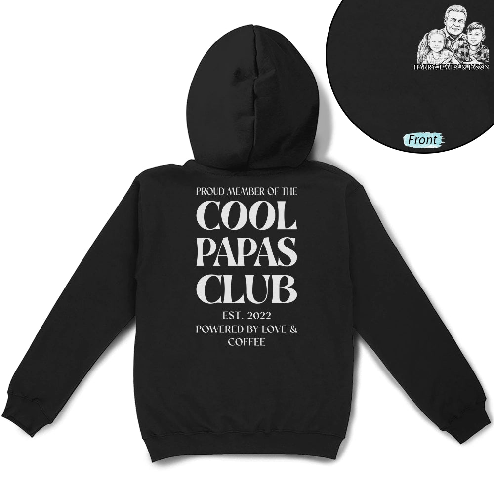 Gift For Father,Gift For Grandpa,Non-Eng,Photo - Pencil Sketch,Photo - Pencil Sketch (Dark BG),Humorous - Custom Photo Pencil Sketch Art Cool Dads Club Powered By Love - Personalized T Shirt
