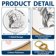 Art Design,Christmas,Custom Photo,First Christmas,Gift For Mother,Gifts For Her,Happy,New Baby,New Mom,Photo - Pencil Sketch - Remove BG - Christmas Gift For New Mom - Personalized Custom Photo Pencil Sketch Calendar The Day I Became A Mama Circle Ceramic Ornament