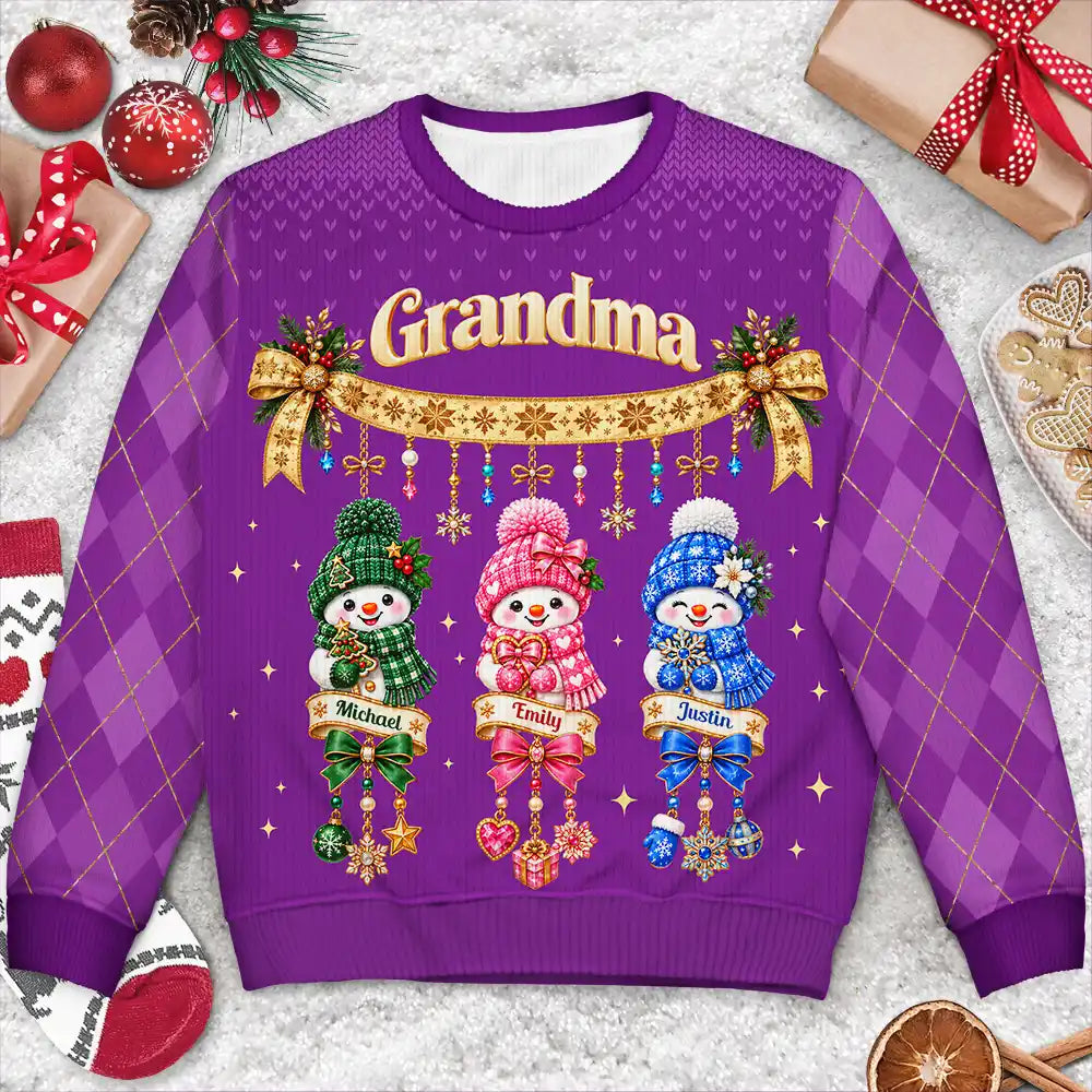 Christmas,Gift For Grandma,Gifts For Her,Icon,Sentimental - Christmas Gift For Grandma - Personalized Grandkids Snowmen Unisex Ugly Sweater
