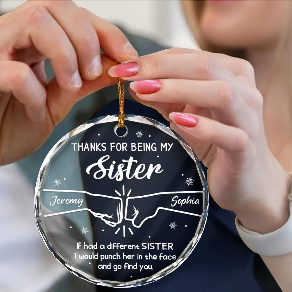 Christmas, Gift For Brothers, Gift For Sibling, Funny - Hand Punch Thanks For Being My Brother - Personalized Circle Glass Ornament