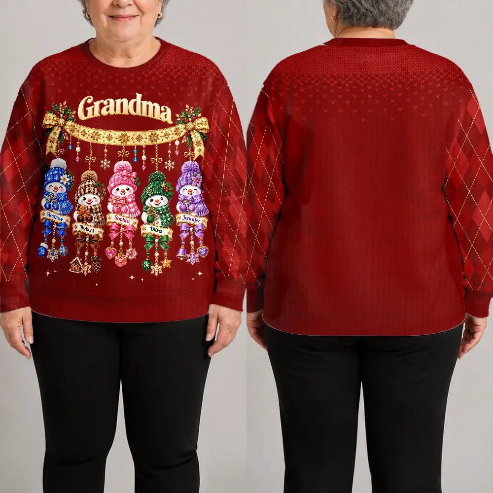 Christmas,Gift For Grandma,Gifts For Her,Icon,Sentimental - Christmas Gift For Grandma - Personalized Grandkids Snowmen Unisex Ugly Sweater