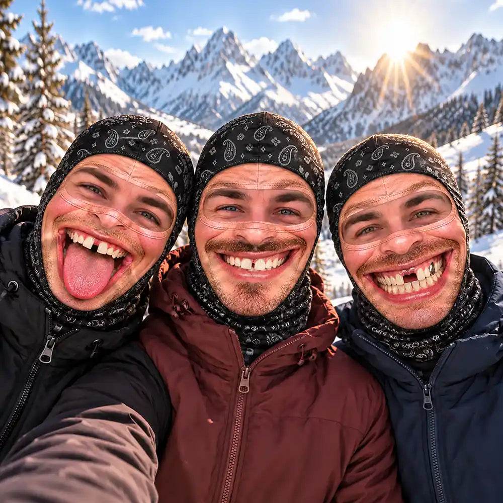 Christmas, Humorous, Icon, Skiing - Winter Skiing Gag Gift For Friends, Matching Gear For Couple - Personalized 3D Realistic Funny Face Printed Balaclava Face Mask