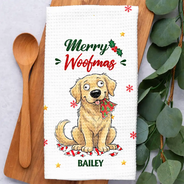 Art Design, Christmas, Custom Photo, Dog Lovers, Humorous, Indoor Decor, Pet Lovers, Photo - Whimsical Cartoon Pet - Funny Christmas Gift For Dog Lovers - Personalized Custom Photo Dear Santa Define Naughty Kitchen Towel