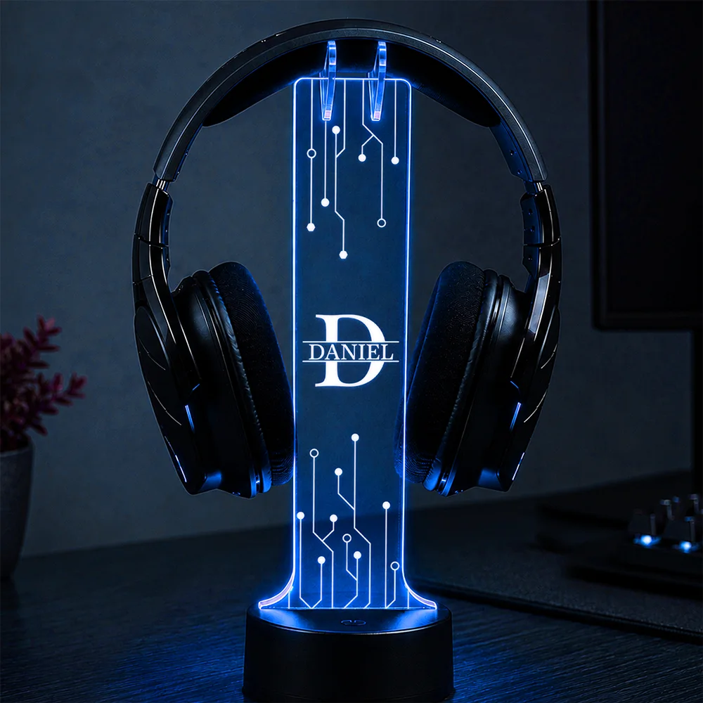Gift For Men, Gift For Yourself, Gifts For Him, Happy, Monogram, Top Market - Gift For Husband Boyfriend - Personalized Monogram Gaming Headphone Stand