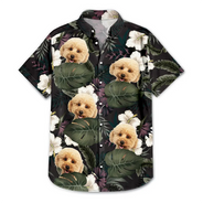 Custom Photo Black Tropical Funny Family Pet Face - Gift For Men, Best Friends, Siblings, Dog And Cat Lovers - Personalized Custom Hawaiian Shirt