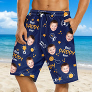 Custom Photo Best Papa Ever Trophy Dad - Personalized Unisex Beach Shorts