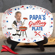 Custom Photo,Gift For Grandpa,Gift For Father,Photo,Proud - Custom Photo Papa's Grilling Plate Stars & Strips - Personalized Plate