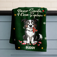 Art Design, Christmas, Custom Photo, Dog Lovers, Humorous, Indoor Decor, Pet Lovers, Photo - Whimsical Cartoon Pet - Funny Christmas Gift For Dog Lovers - Personalized Custom Photo Dear Santa Define Naughty Kitchen Towel