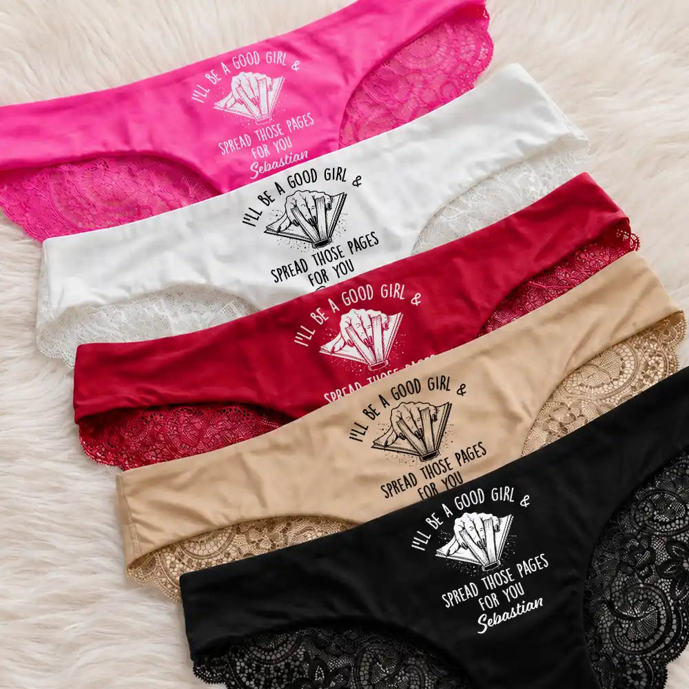 Wedding Anniversary,Gift For Wife,Humorous,Gift For Couples,Custom Text - Readling Book Whore Spread Those Pages Funny Underwear For Wife - Personalized Panty