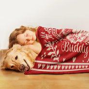Art Design, Christmas, Pet Lovers, Photo -  Knit-Style Line Art, Happy - Custom Photo Christmas Lovely Dog Pet Portrait - Personalized Fleece Blanket, Sherpa Blanket