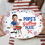 Custom Photo,Gift For Grandpa,Gift For Father,Photo,Proud - Custom Photo Papa's Grilling Plate Stars & Strips - Personalized Plate
