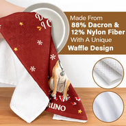Art Design, Christmas, Custom Photo, Dog Lovers, Humorous, Indoor Decor, Pet Lovers, Photo - Whimsical Cartoon Pet - Funny Christmas Gift For Dog Lovers - Personalized Custom Photo Dear Santa Define Naughty Kitchen Towel