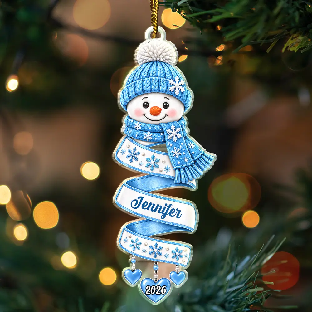 Christmas, Family, Icon, Playful - Christmas Gift For Kids Family Friends - Personalized Name Snowman Spiral Acrylic Ornament