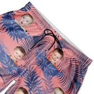 Custom Photo Funny Family Pet Face Tropical Leaf - Funny Gift For Pet Lovers, Dog Mom, Cat Mom, Dog Dad, Cat Dad - Personalized Unisex Beach Shorts