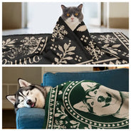 Art Design, Christmas, Pet Lovers, Photo -  Knit-Style Line Art, Happy - Custom Photo Christmas Lovely Dog Pet Portrait - Personalized Fleece Blanket, Sherpa Blanket