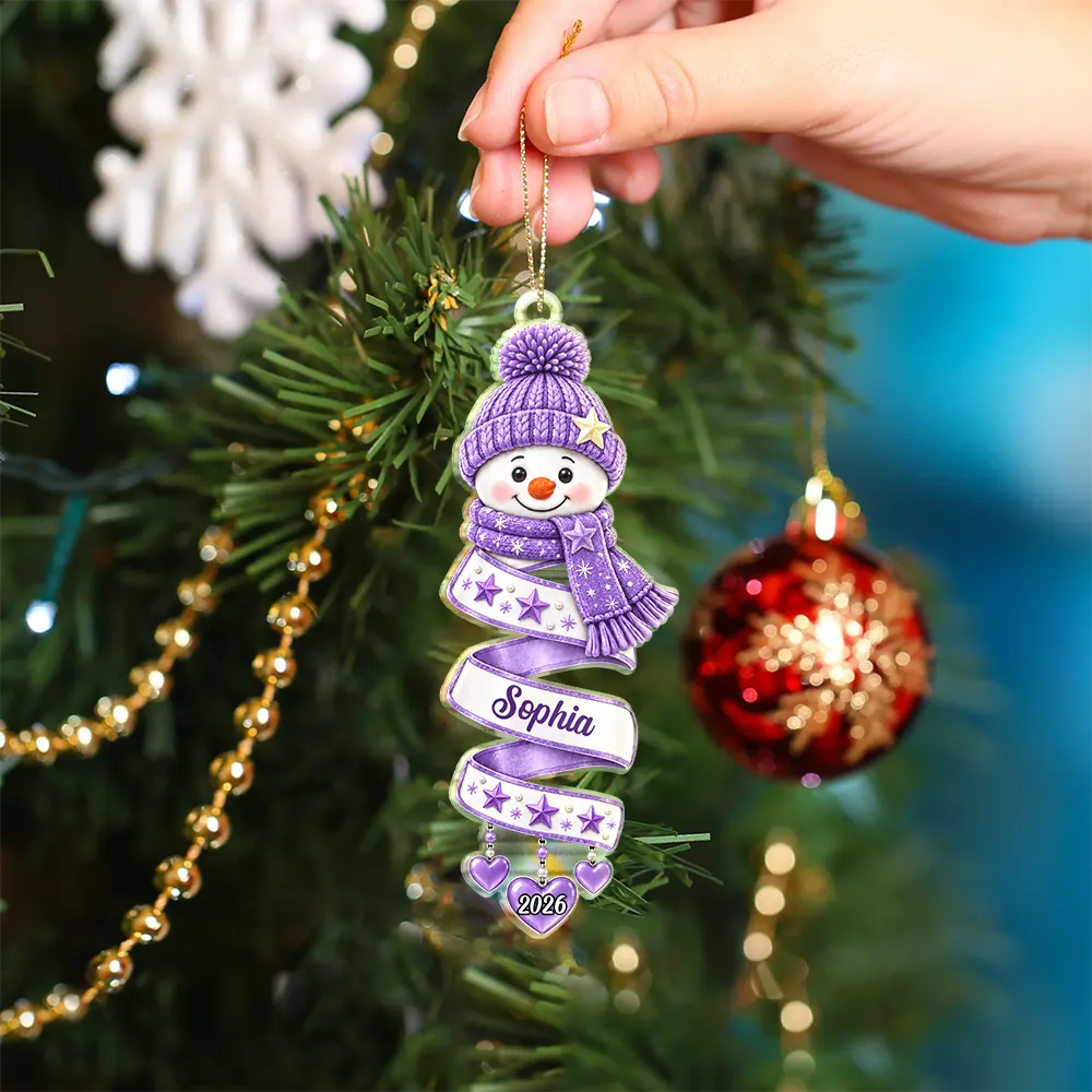 Christmas, Family, Icon, Playful - Christmas Gift For Kids Family Friends - Personalized Name Snowman Spiral Acrylic Ornament