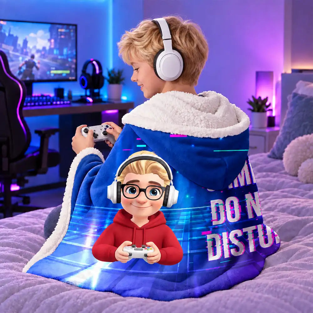I Am Gaming Do Not Disturb 3D Effect Gamer - Personalized Wearable Hooded Blanket