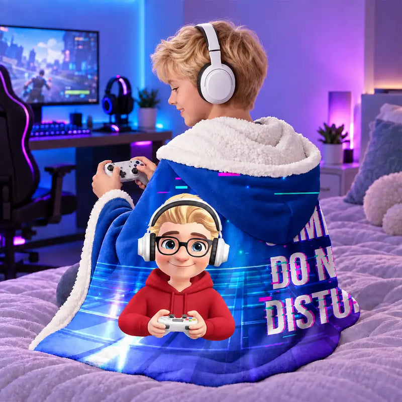 I Am Gaming Do Not Disturb 3D Effect Gamer - Personalized Wearable Hooded Blanket