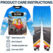 Car,Christmas,Custom Photo,Cut-Face Photo,Gift For Kids,Playful,Top Market,Truck - Gift For Kids Boys - Personalized Custom Photo Photo & Name Race Car Driver With Lightning Kid Pajamas Set