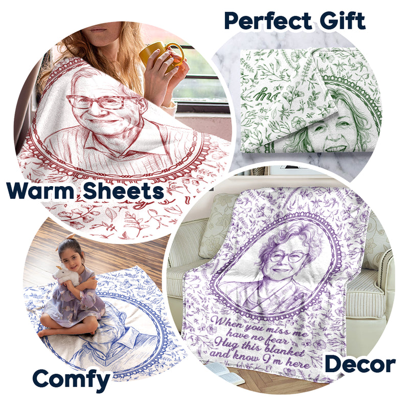 Art Design,Memorial Loved One,Cozy,Gift For Yourself,Memorial,Photo - Pencil Sketch - Remove BG - Custom Photo Pencil Sketch I'm Always With You Portrait Memorial Remembrance - Personalized Fleece Blanket, Sherpa Blanket