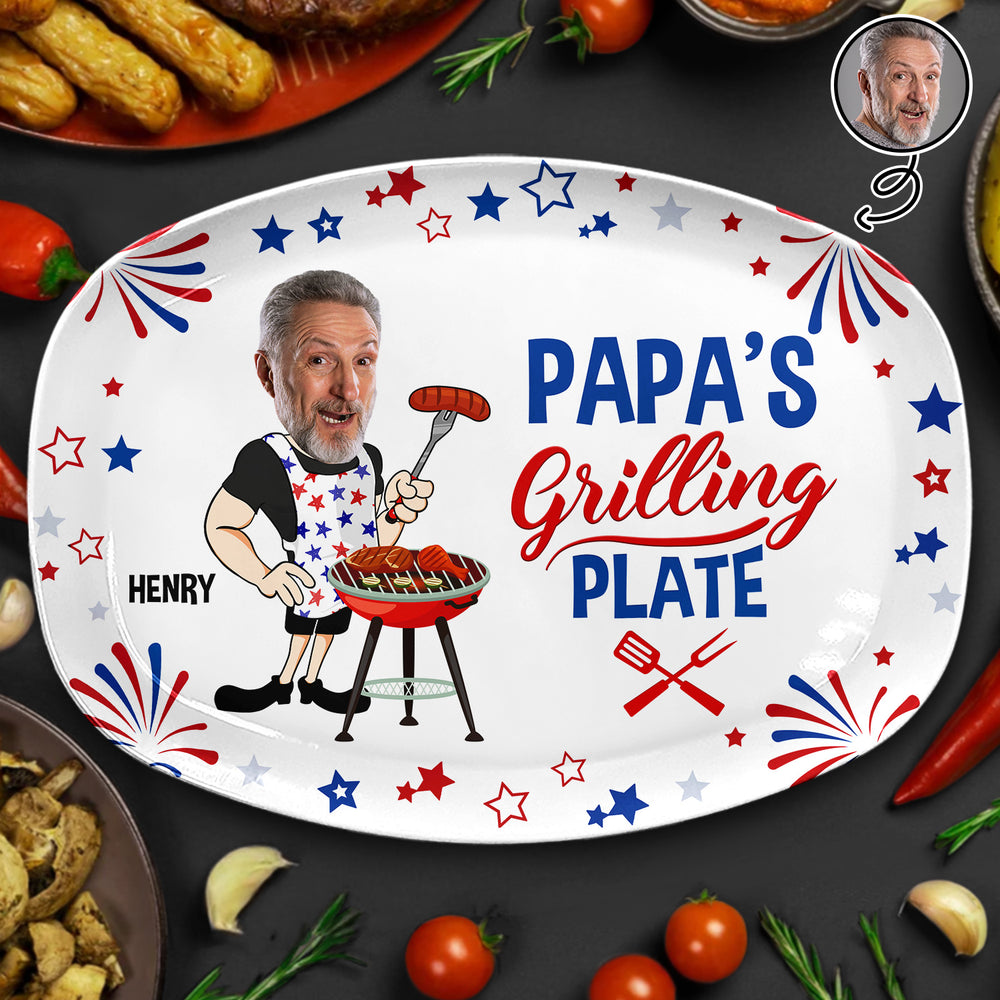 Custom Photo Papa's Grilling Plate Stars & Strips - Personalized Plate