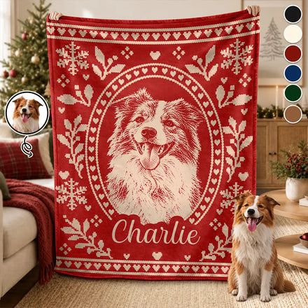 Custom Photo Christmas Lovely Dog Pet Portrait - Personalized Fleece Blanket, Sherpa Blanket