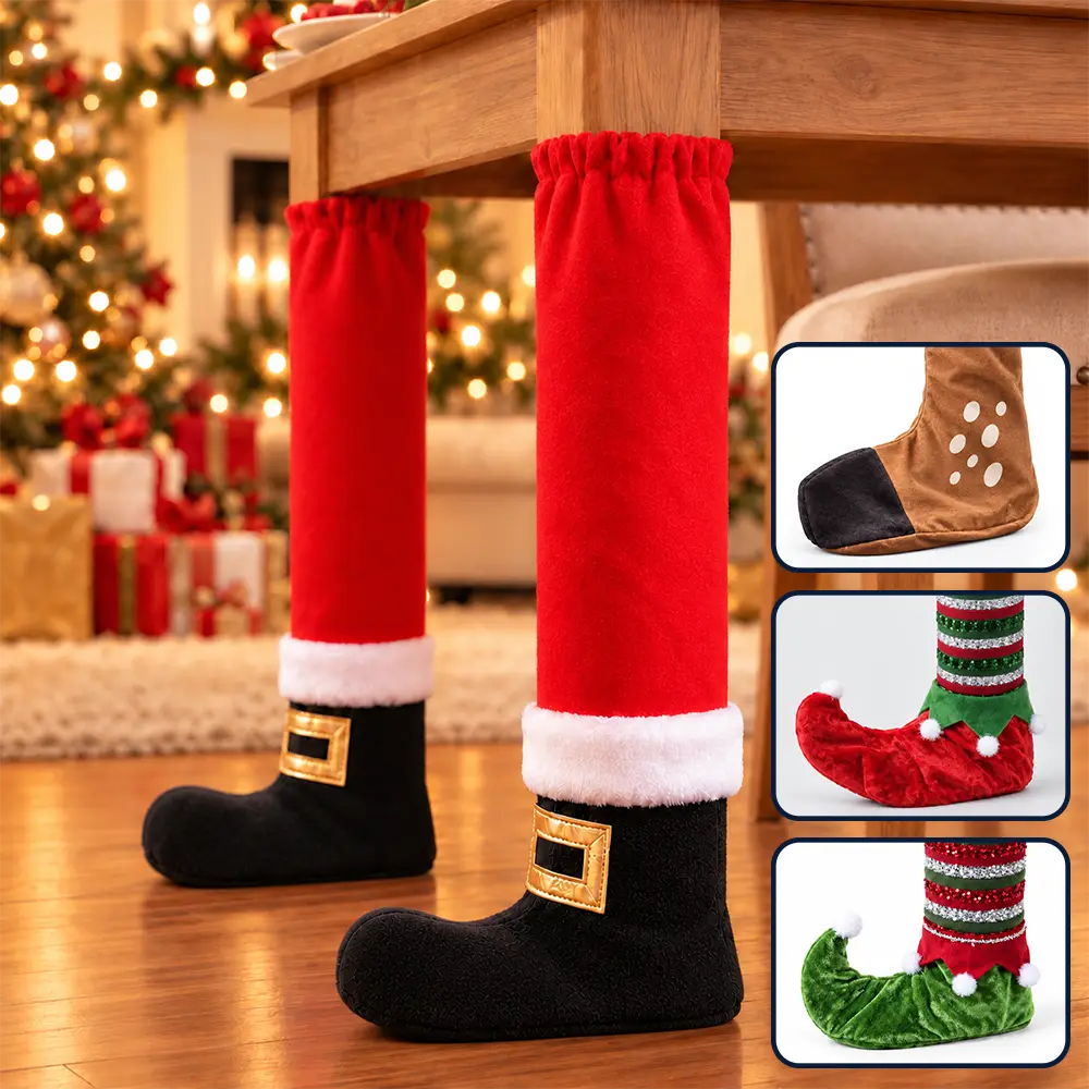 Christmas Home Decor, Dining Room Gift For Family - Santa, Reindeer, Elf Boot Furniture Leg Cover