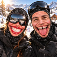 Christmas, Humorous, Icon, Skiing - Winter Skiing Gag Gift For Friends, Matching Gear For Couple - Personalized 3D Realistic Funny Face Printed Balaclava Face Mask