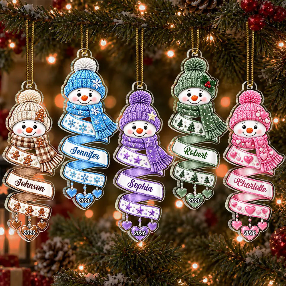 Christmas, Family, Icon, Playful - Christmas Gift For Kids Family Friends - Personalized Name Snowman Spiral Acrylic Ornament