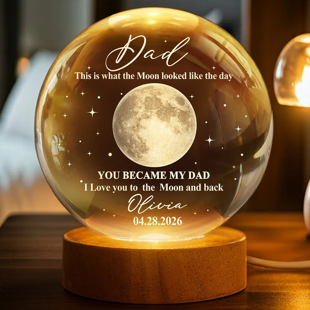 Moon Phase The Moon The Day You Became My Mom - Personalized Crystal Globe Lamp