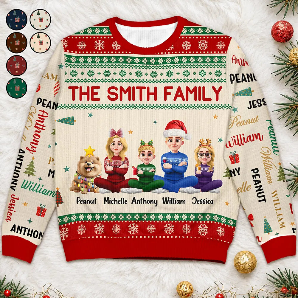 Matching Christmas Gift For Family - Personalized Member Names Holiday Unisex Ugly Sweater