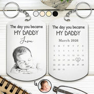 Custom Photo Pencil Sketch Calendar The Day You Became My Mom Dad - Personalized Aluminum Keychain