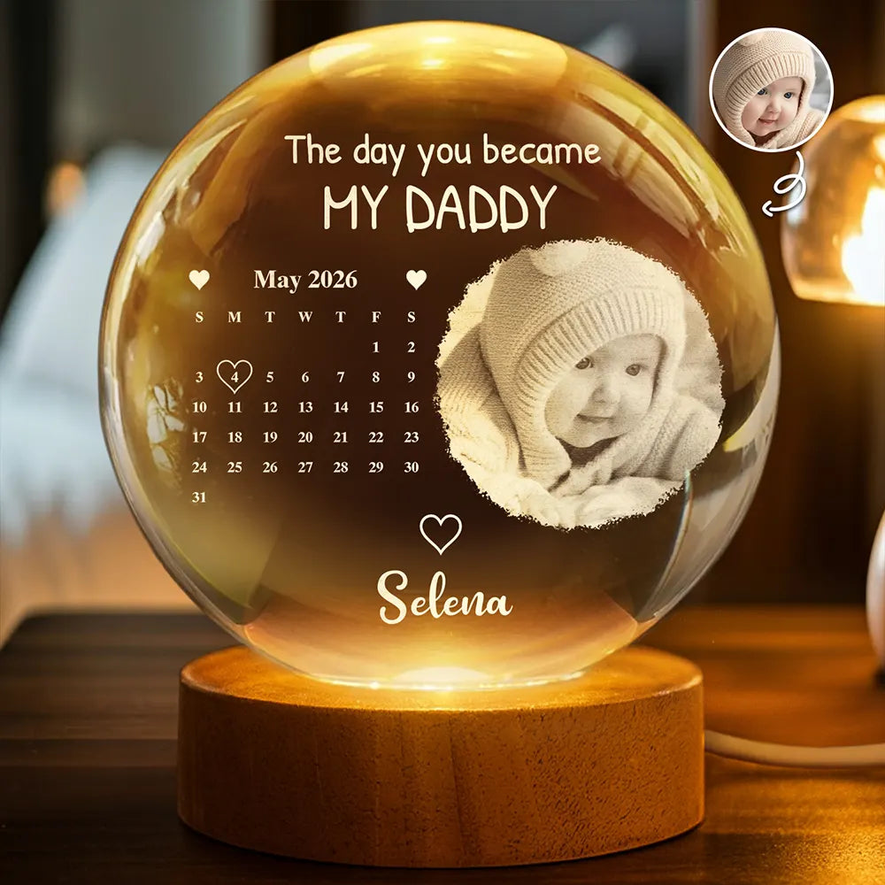 Custom Photo Calendar The Day You Became My Mommy - Personalized Crystal Globe Lamp