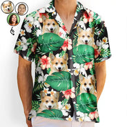 Custom Photo Black Tropical Funny Family Pet Face - Gift For Men, Best Friends, Siblings, Dog And Cat Lovers - Personalized Custom Hawaiian Shirt