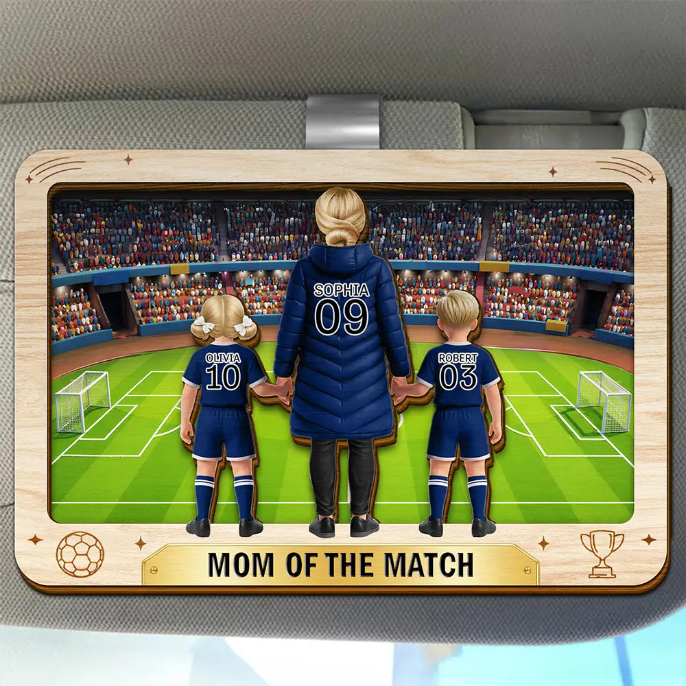 Gift For Mother,Gift For Father,Happy - Mom Dad Of The Match Football Soccer Kid Team - Personalized Custom Shaped Car Visor Clip
