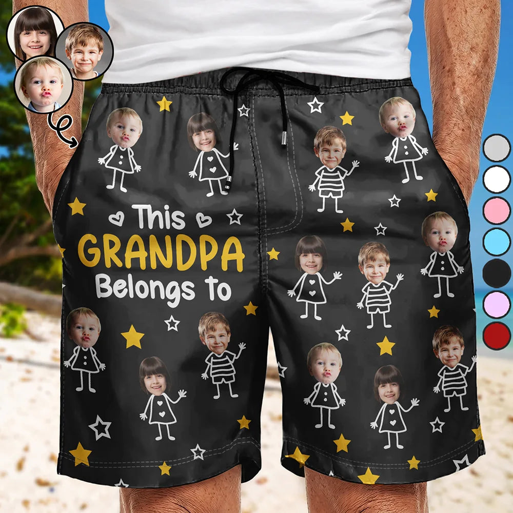 Custom Photo This Grandpa Daddy Belongs To Kids Pet - Personalized Unisex Beach Shorts