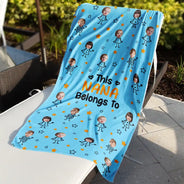 Gift For Grandma,Gift For Mother,Love,Stick Figure - Custom Photo This Grandpa Grandma Dad Mom Belongs To Kids Pet - Personalized Beach Towel