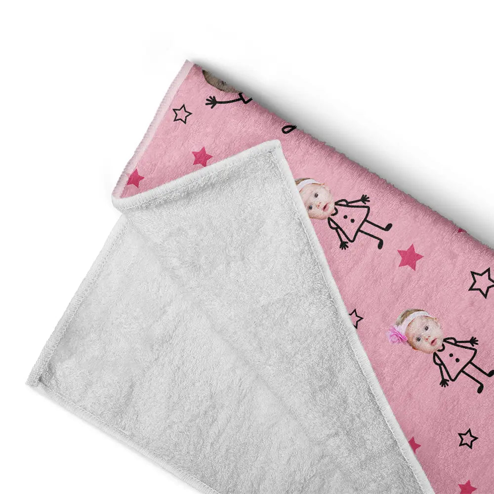 Gift For Grandma,Gift For Mother,Love,Stick Figure - Custom Photo This Grandpa Grandma Dad Mom Belongs To Kids Pet - Personalized Beach Towel