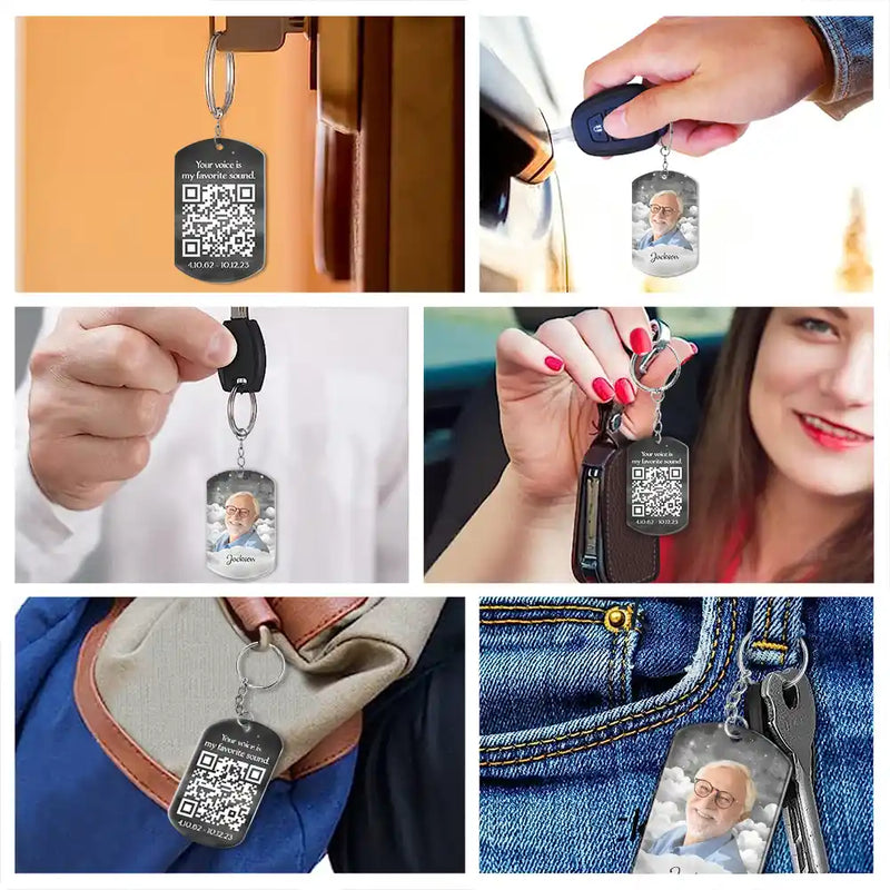 Custom Photo Memorial QR Code Your Voice Is My Favorite Sound - Personalized Aluminum Keychain