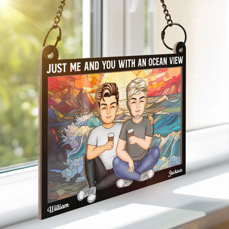 Just You & Me With An Ocean View - Personalized Window Hanging Suncatcher Ornament