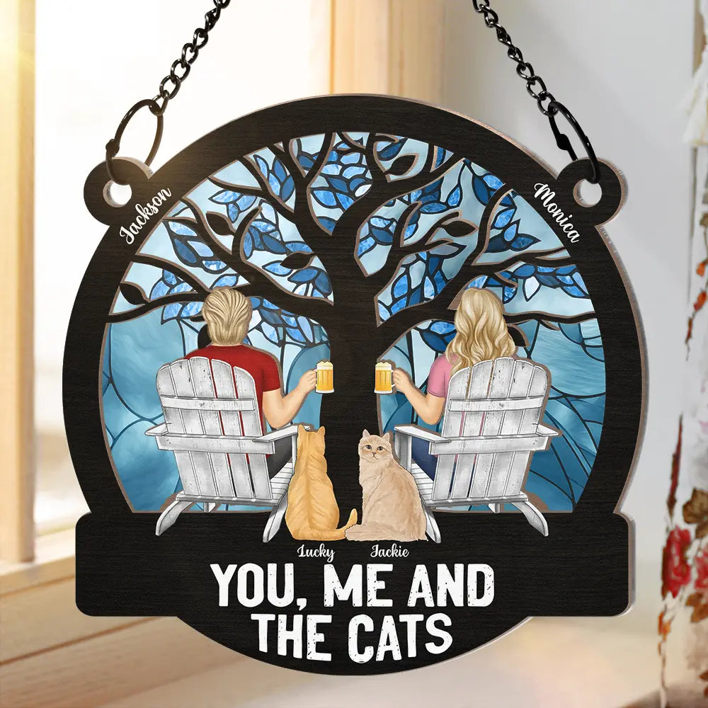 Four Seasons You, Me And The Cat - Personalized Window Hanging Suncatcher Ornament