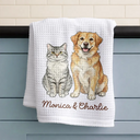 Photo - Colored Pencil ,Non-Eng,Happy,Dog Lovers,Pet Lovers,Cat Lovers - Custom Photo Colored Pencil Sketch Funny Dog Cat Pet - Personalized Kitchen Towel