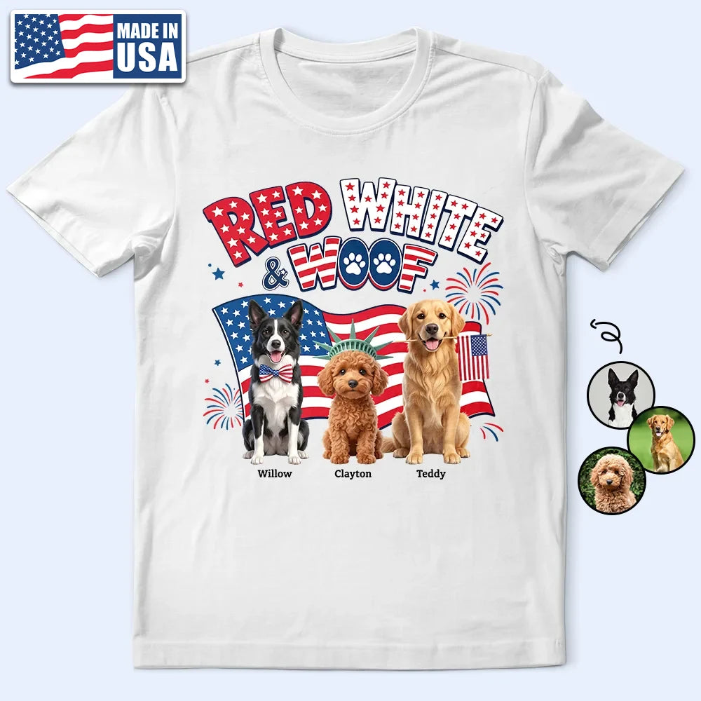 America 250th,Custom Photo,Independence Day,Art Design,Pet Lovers,Playful,Photo - US Theme Accessories 3D Cartoon - Custom Photo 3D Cartoon With US Accessories Red White Woof - Personalized T Shirt