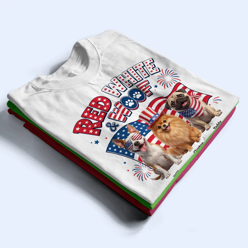 America 250th,Custom Photo,Independence Day,Art Design,Pet Lovers,Playful,Photo - US Theme Accessories 3D Cartoon - Custom Photo 3D Cartoon With US Accessories Red White Woof - Personalized T Shirt