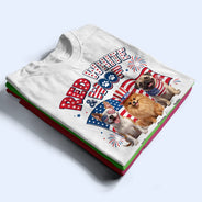 America 250th,Custom Photo,Independence Day,Art Design,Pet Lovers,Playful,Photo - US Theme Accessories 3D Cartoon - Custom Photo 3D Cartoon With US Accessories Red White Woof - Personalized T Shirt