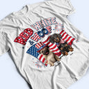 America 250th,Custom Photo,Independence Day,Art Design,Pet Lovers,Playful,Photo - US Theme Accessories 3D Cartoon - Custom Photo 3D Cartoon With US Accessories Red White Woof - Personalized T Shirt